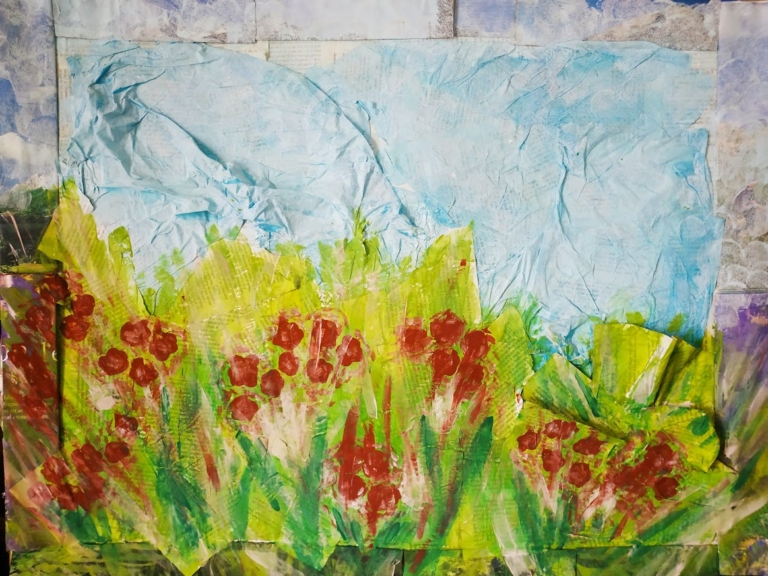 Collage de papiers et peinture