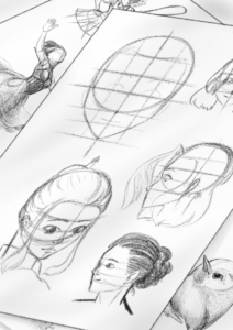 processus de dessin d'un visage au crayon